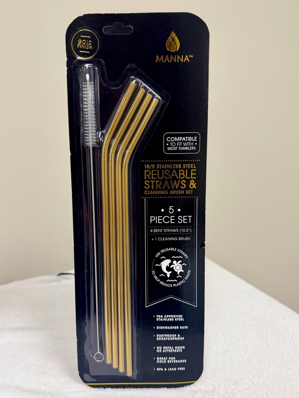 Manna Gold Finish Reusable Stainless Steel Straws